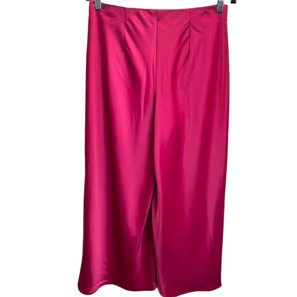 Joie Satin Pants Pink Size 6 Wide Leg Palazzo Cropped Flat Front Leg Pull On - Picture 4 of 7